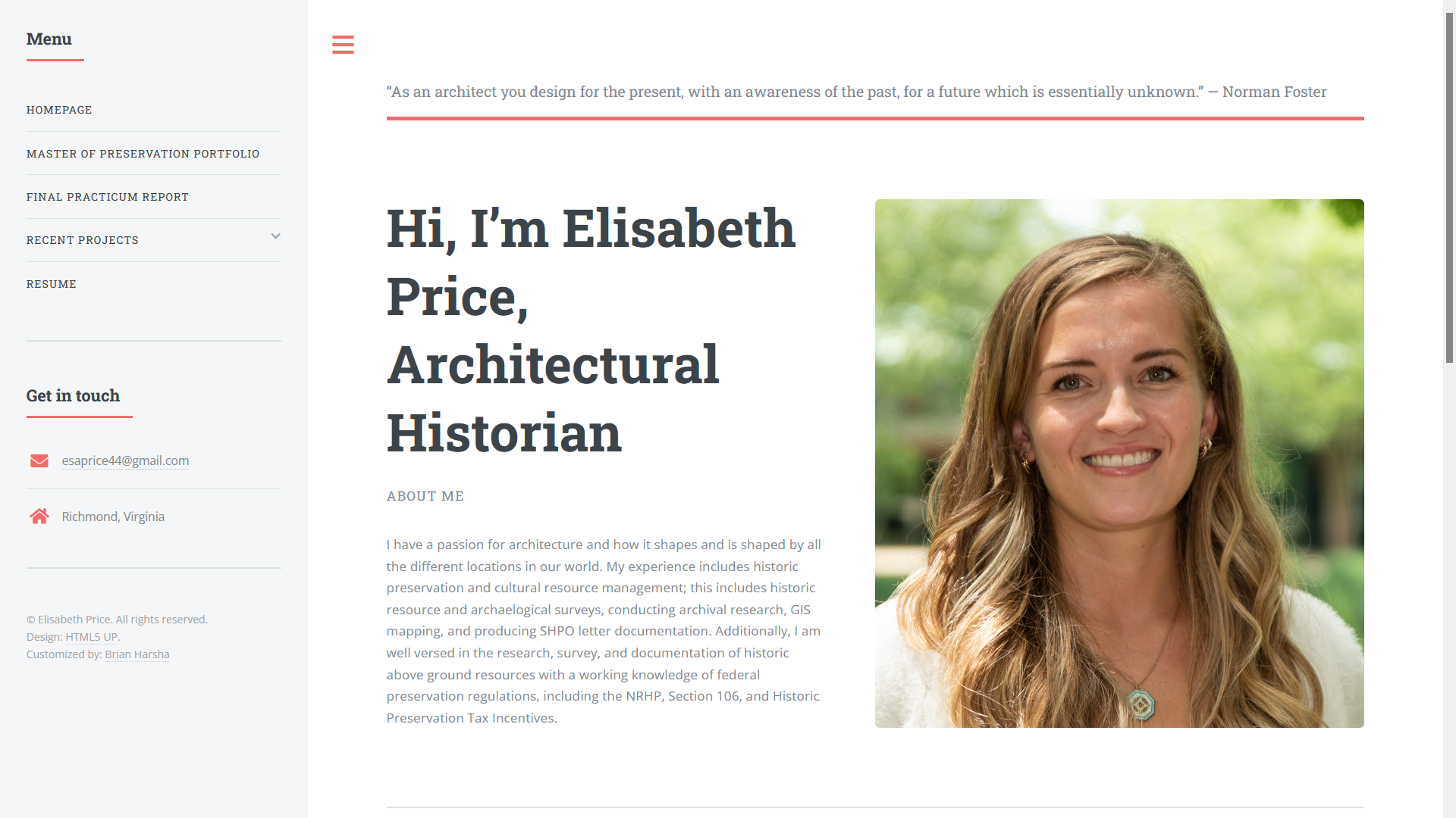 architectural historian portfolio website screenshot thumbnail